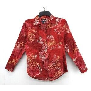 Westbound Shirt Womens Size PS Red Paisley Long Sleeve Wrinkle Free Button Up